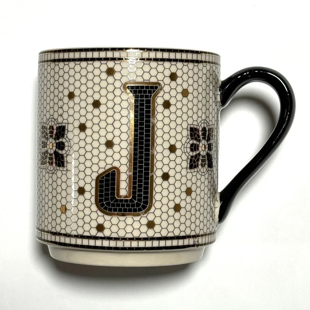 Anthropologie Margot Tiled Dining Bistro Mug Letter J - Picture 2 of 7